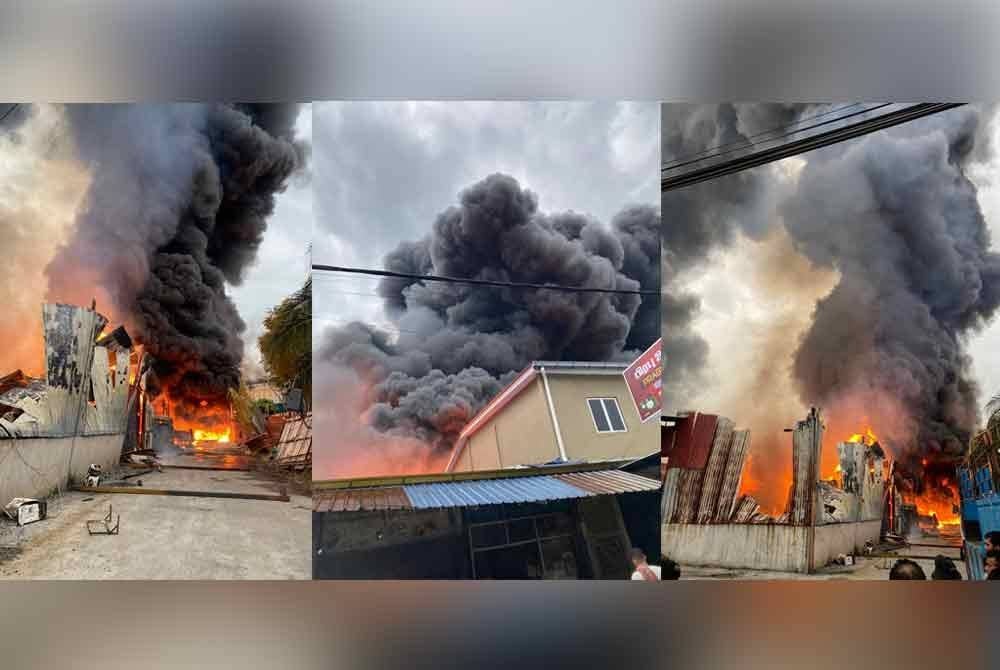 Keadaan kebakaran dua kilang di Jalan Welfare, Kampung Baru Cina Sungai Buloh, di sini, musnah, dalam kebakaran pada Rabu.