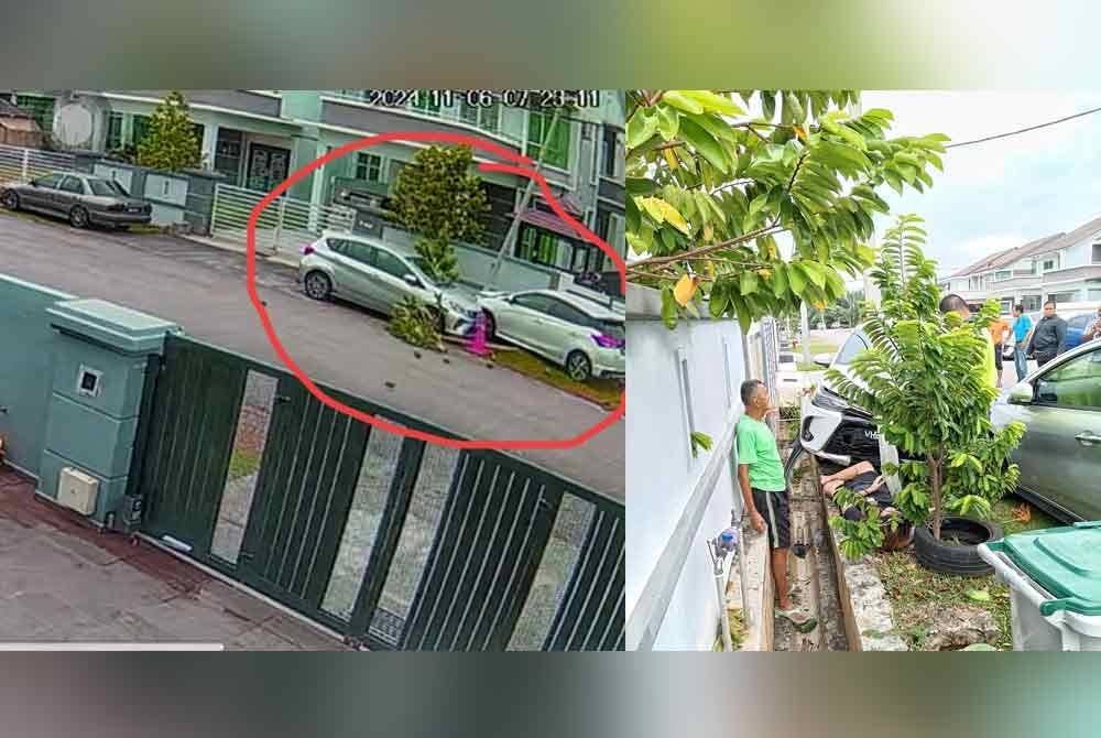 Sebuah kereta hilang kawalan lalu merempuh mangsa di depan rumah di Jalan SW29 Taman Sutera Wangi di Melaka, pada Selasa.