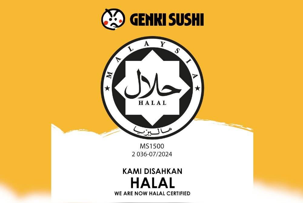 GENKI SUSHI MALAYSIA memperoleh sijil halal bagi kesemua lima restoran mereka di Malaysia. 
