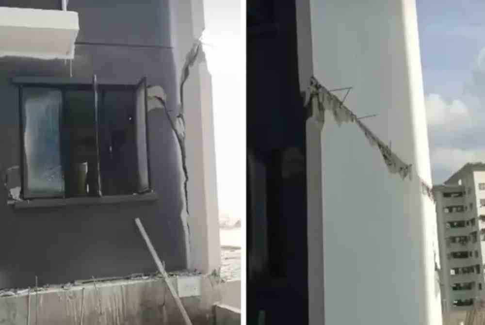 Gambar tular keretakan pada struktur bangunan terbabit.