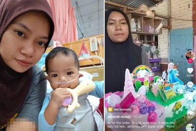 Zaharah mencari pendapatan dengan membuat kek bagi menyara keluarga dan menampung rawatan anak, Muhammad Rayqal yang mempunyai masalah kesihatan sejak lahir.
