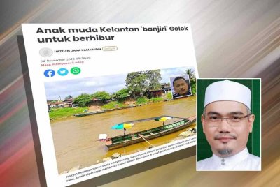 Laporan Sinar Harian mengenai anak muda Kelantan 'banjiri' Golok untuk berhibur. Gambar kecil: Asri Mat Daud