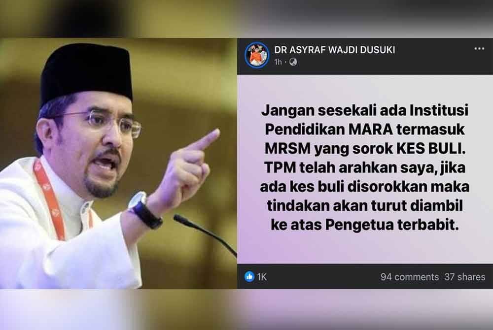 Tangkap layar hantaran Asyraf Wajdi di Facebook pada Isnin.