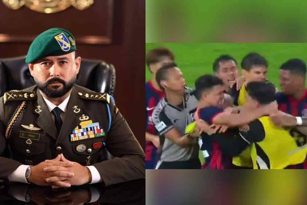 Insiden perbalahan Arif Aiman, Tommy Mawat (kanan) pada aksi Liga Super di Stadium Sultan Ibrahim, Iskandar Puteri malam Ahad.