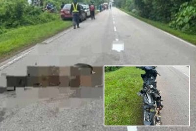 Seorang penunggang motosikal maut akibat terlanggar lembu di Kilometer 33 Jalan Felda Bukit Serampang-Kebun Baru, Tangkak pada Isnin.