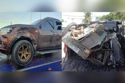 Seorang peniaga maut selepas motosikal ditunggang terlibat kemalangan dengan sebuah kenderaan pacuan empat roda di Jalan Tengku Mizan di Kuala Terengganu. Foto: PDRM