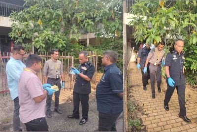 Sepasukan pegawai dari IPD Brickfields melaksanakan tinjauan di lokasi kejadian kes bunuh di Taman OUG, Kuala Lumpur pada Khamis.