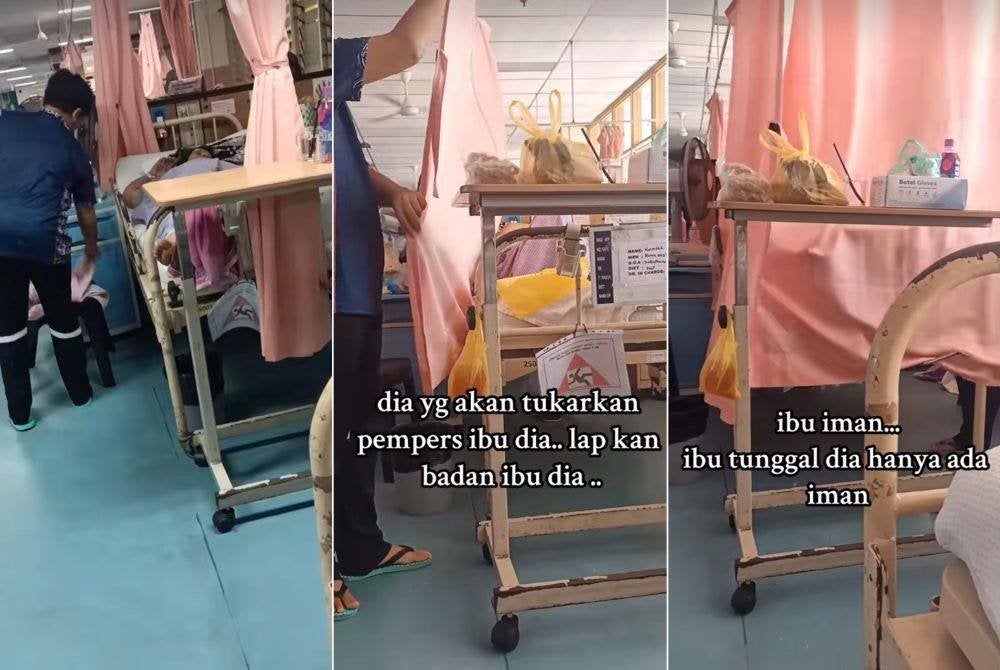 Iman sentiasa memastikan ibunya berada dalam keadaan selesa dan tidak pernah mengeluh. Foto Tangkap layar TikTok @Norasni31
