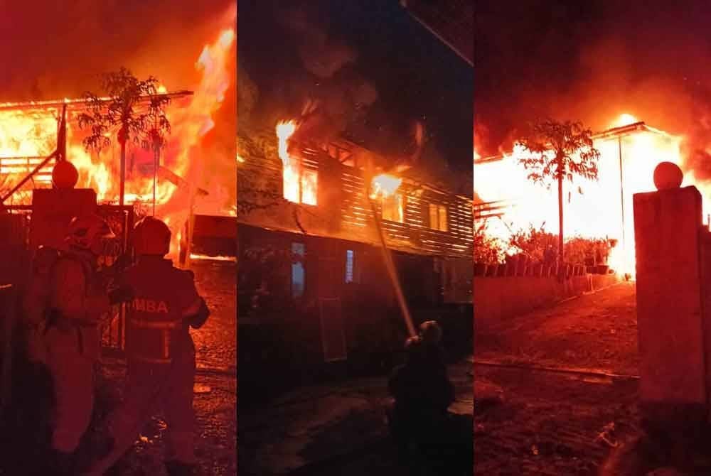 Kebakaran melibatkan dua rumah di Kampung Muhibbah di sini pada awal pagi Jumaat. Foto ihsan JBPM