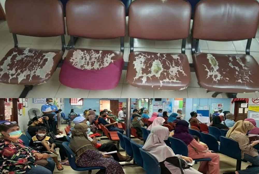 Keadaan tempat duduk yang uzur di klinik kesihatan yang perlukan perhatian segera. - Foto: Facebook Onn Hafiz