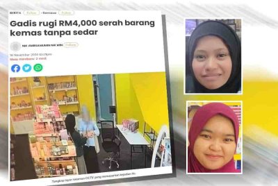 Laporan Sinar Harian pada Sabtu. Gambar kecil atas: Siti Nursyaidatul Syakirah, bawah: Siti Naliana Syarina