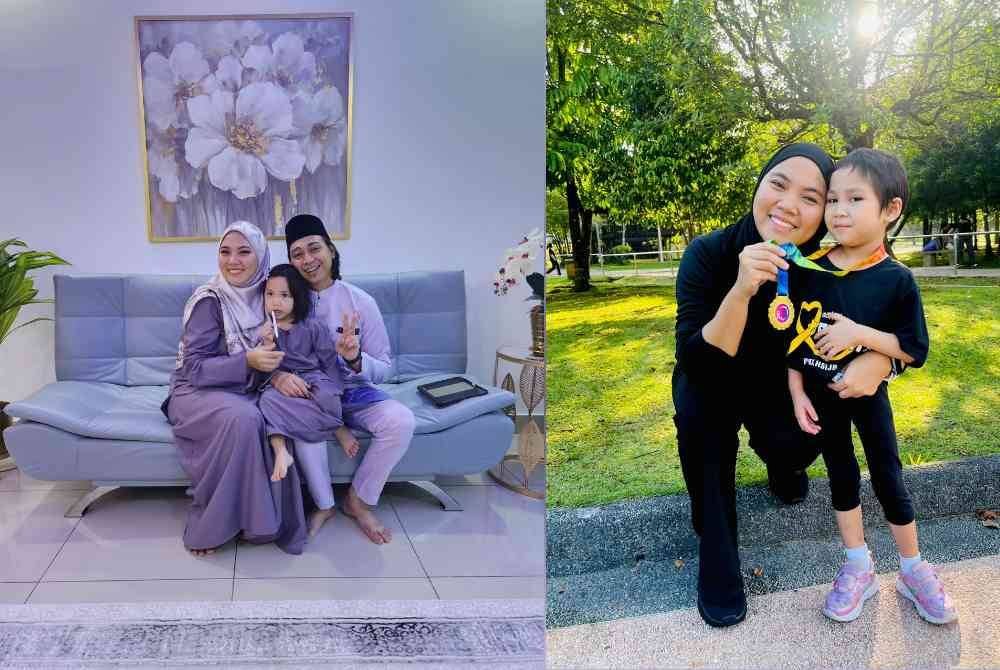 Nor Shakila Mohd Shoki (kiri) bersama anaknya, Marissa (tengah) dan suami (kanan).
