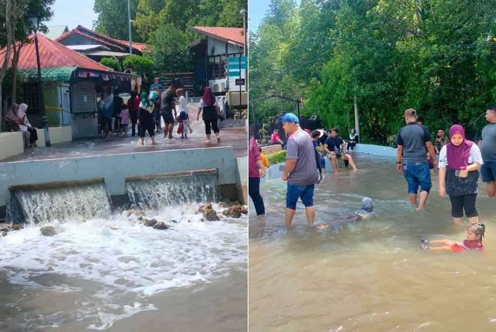 Orang ramai tidak melepaskan peluang mandi-manda di Taman Negara Johor Tanjung Piai.