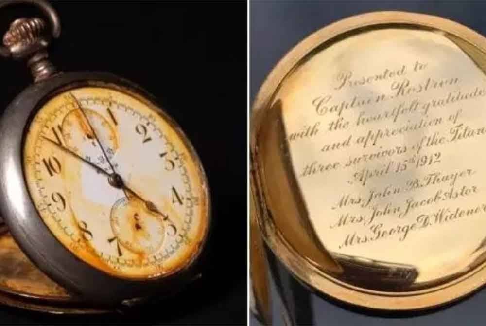 Sebuah jam saku emas yang diberikan kepada kapten bot yang menyelamatkan lebih 700 penumpang kapal Titanic telah dijual pada harga £1.56 juta (AS$2 juta). Foto Agensi