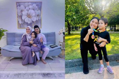 Nor Shakila Mohd Shoki (kiri) bersama anaknya, Marissa (tengah) dan suami (kanan).