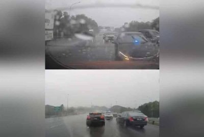 Tular rakaman yang memaparkan sebuah kenderaan petugas PDRM sedang mengiringi VIP telah merempuh kereta jenis Proton Saga.