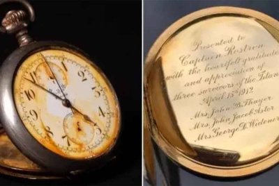Sebuah jam saku emas yang diberikan kepada kapten bot yang menyelamatkan lebih 700 penumpang kapal Titanic telah dijual pada harga £1.56 juta (AS$2 juta). Foto Agensi