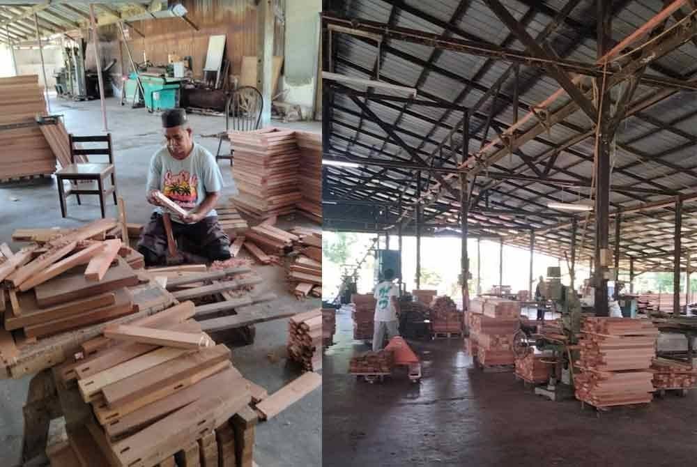 Sulaiman memeriksa kayu untuk membuat perabot yang ditempah pelanggan.