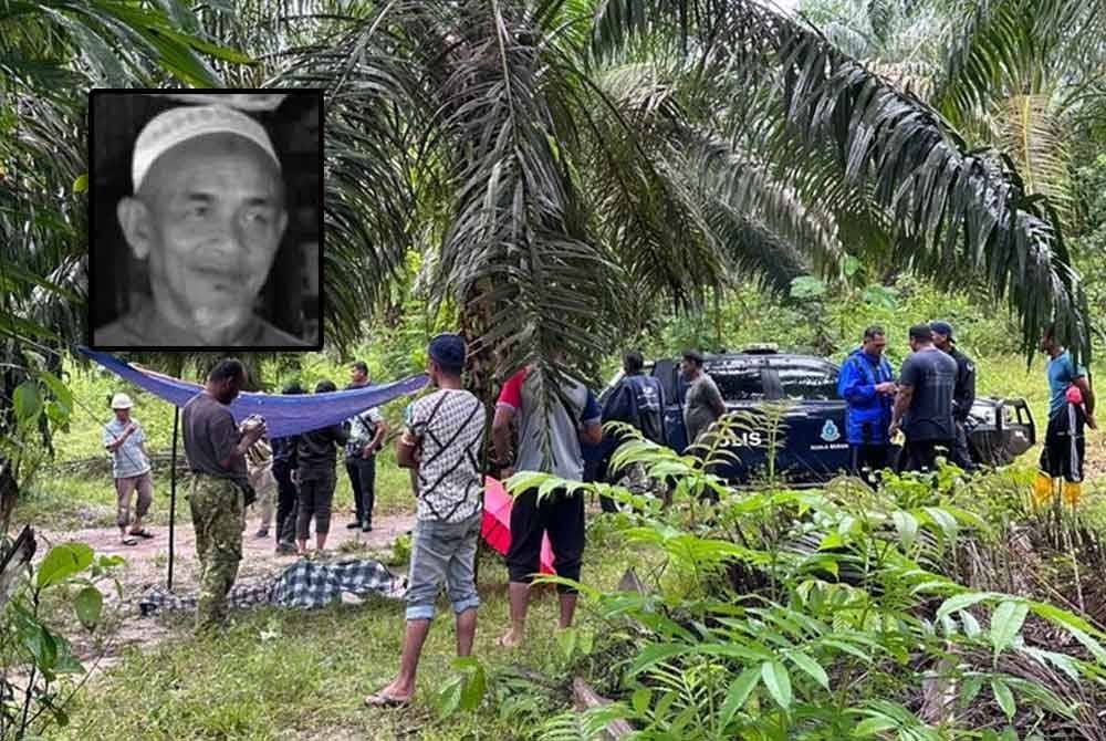 Lokasi mayat warga emas ditemukan lemas di sungai belakang kilang sawit dekat Jerangau Barat, Ajil di Hulu Terengganu pada Rabu. Gambar kecil: Arwah Chik