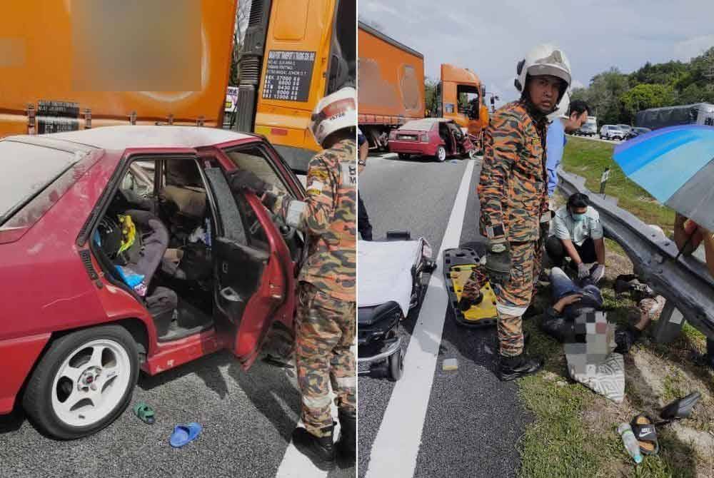 Keadaan di lokasi kemalangan di KM 148.1, Lebuhraya Utara Selatan (PLUS) arah selatan pada petang Rabu. Foto JBPM
