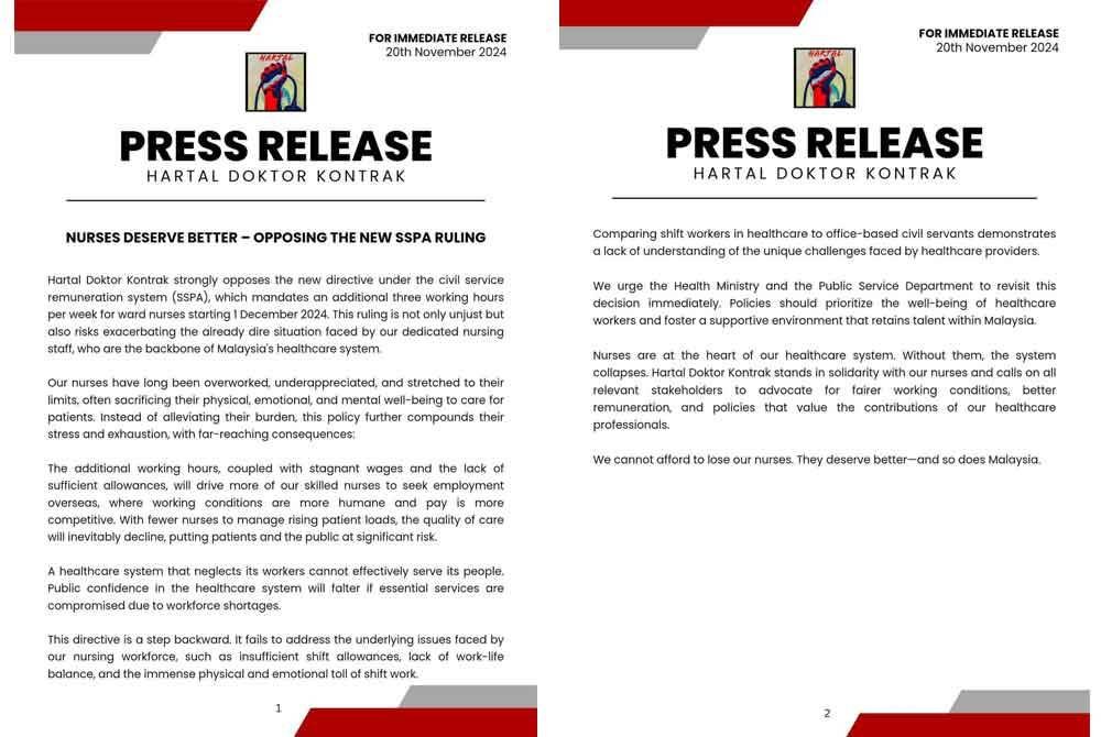 Tangkap layar kenyataan Hartal Doktor Kontrak menerusi Facebook pada Rabu.