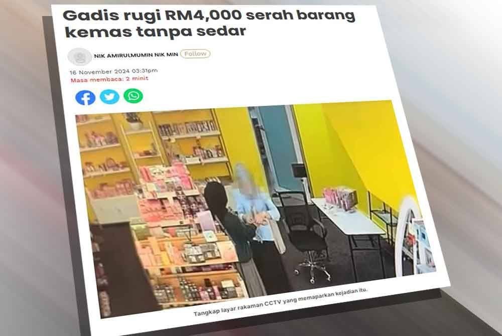 Dalam kejadian Khamis lalu, mangsa seorang gadis berusia 18 tahun mendakwa kerugian kira-kira RM4,000 apabila diperdaya wanita tidak dikenali sehingga menyerahkan barang kemas miliknya tanpa sedar.