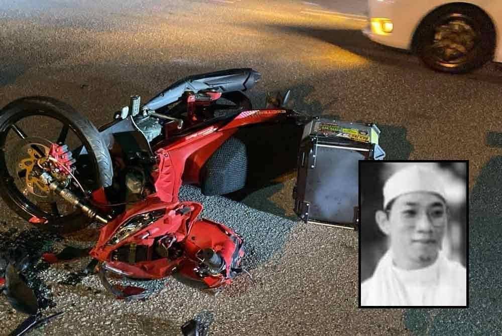 Muaz terlibat dengan kemalangan jalan raya dan disahkan meninggal dunia di tempat kejadian. Gambar kecil: Muaz