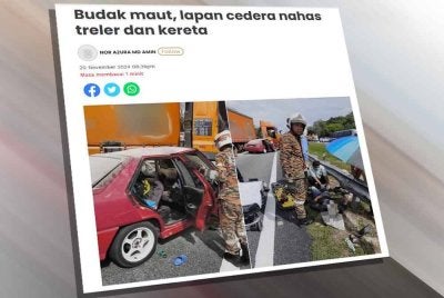 Laporan Sinar Harian mengenai kemalangan yang meragut nyawa seorang kanak-kanak berusia tiga tahun pada Rabu.