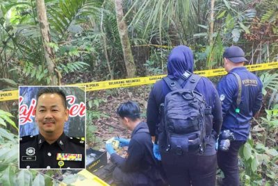 Lokasi mayat mangsa ditemui di kawasan semak belakang Kampung Balibata, Beaufort. (Gambar kecil: Leong Meng)