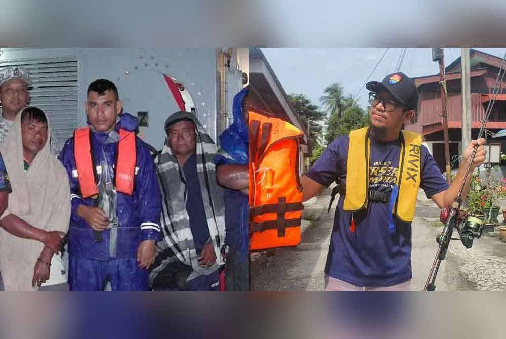 Nelayan warga Indonesia yang berjaya diselamatkan selepas bot mereka karam di berhampiran Pulau Jarak pada Rabu lalu. Gambar kanan: Mohd Khushairi menunjukkan contoh jaket keselamatan yang wajib dimiliki oleh setiap penggemar alktiviti memancing.