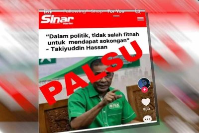 Takiyuddin menafikan ada mengeluarkan kenyataan bertajuk 'Dalam politik tidak salah fitnah untuk mendapatkan sokongan' menggunakan logo akhbar Sinar Harian seperti yang tular di media sosial baru-baru ini.