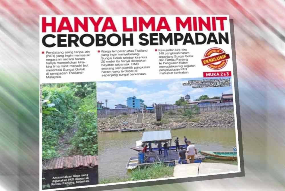 Laporan khas muka depan akhbar Sinar Harian mengenai isu sempadan di Sungai Golok pada 26 Februari lalu.