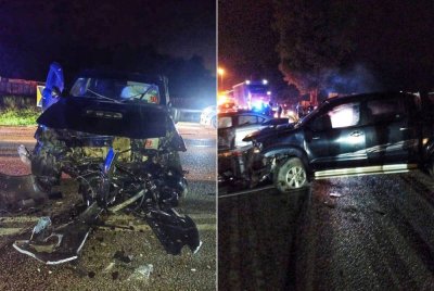 Keadaan kereta Toyota Hilux yang terbabit dalam kemalangan di KM74.5 Jalan Kuantan-Kuala Lumpur, dekat Maran pada Sabtu. Foto ihsan PDRM