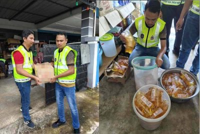 Anggota penguatkuasaan KPDN menyita minyak masak peket bersubsidi dalam rumah kediaman pemilik restoran melebihi had simpanan yang dibenarkan. Anggota KPDN menemukan 205 kilogram (kg) minyak masak peket bersubsidi dalam rumah kediaman pemilik restoran melebihi had simpanan yang dibenarkan. Foto KPDN Pahang