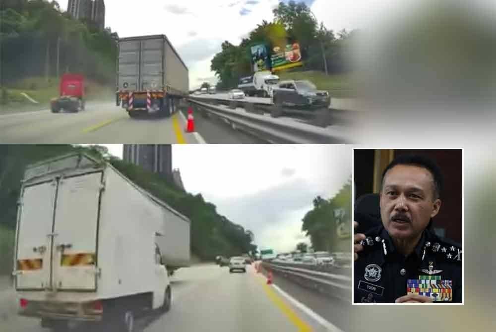 Video tular memaparkan bahagian belakang treler tertanggal dari kepala lori di lebuhraya NKVE, pada Khamis. Gambar kecil: Mohd Yusri
