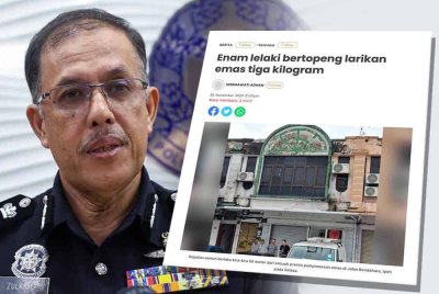 Laporan Sinar Harian berhubung kejadian enam lelaki bertopeng larikan emas tiga kilogram