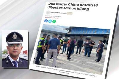 Seramai 16 lelaki termasuk dua warga China ditahan selepas terbabit dalam kes samun barangan kilang di Telok Panglima Garang pada 9 November lalu. (Gambar kecil: Mohd Sufian)