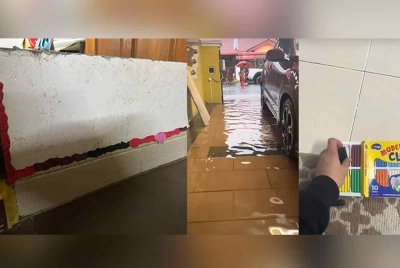 'Tembok' penghalang banjir daripada memasuki rumah yang dibina Mohamad Fariswan menggunakan kayu buruk dan tanah liat mainan anak. Foto ihsan Mohamad Fariswan dan TikTok @mfariswan.