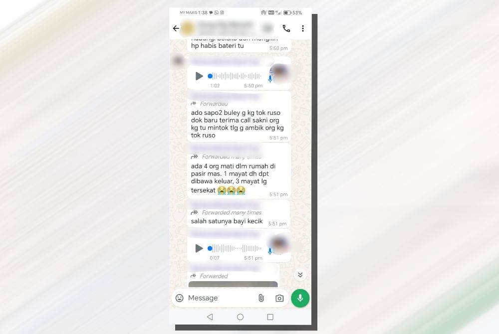 Tular tangkap layar yang memaklumkan empat individu mati di dalam rumah di Pasir Mas.