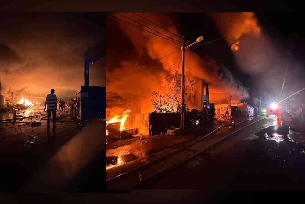 Siasatan menerusi rakaman CCTV di tempat kejadian mendapati, kebakaran dipercayai berpunca daripada perbuatan khianat. Anggota bomba bertungkus-lumus memadam kebakaran tiga pelantar ikan di Pantai Remis dalam kejadian pada Ahad. 