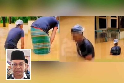 Tular rakaman seorang individu menunaikan solat dalam banjir mengundang perdebatan dalam kalangan pengguna media sosial. Gambar kecil: Mohd Na'im