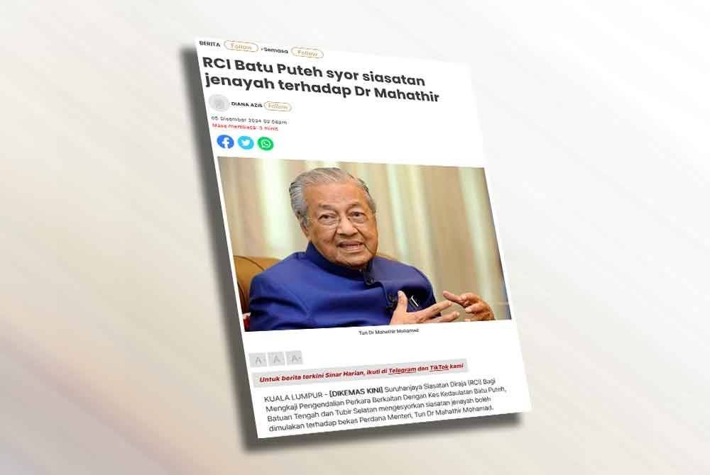 Laporan Sinar Harian berhubung syor Suruhanjaya Siasatan Diraja berkaitan Pulau Batu Puteh.