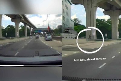 Rakaman video tular memaparkan individu disyaki membaling batu ke arah kenderaan di Jalan Sungai Buloh-Kepong berhampiran Stesen MRT Sri Damansara pada Ahad.