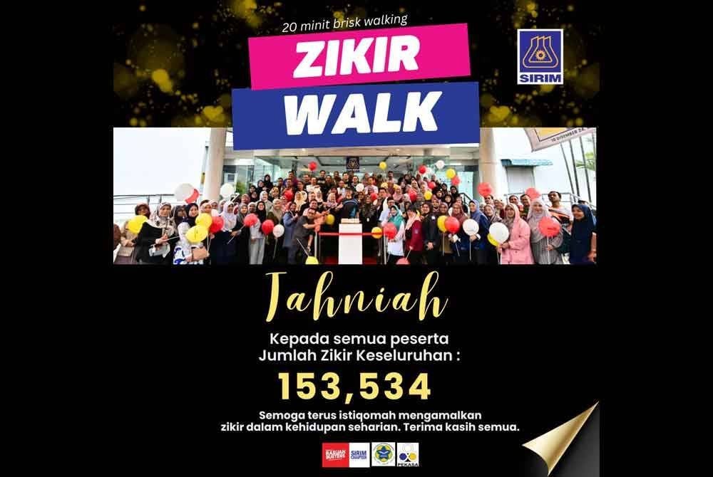 Program Zikir Walk anjuran SIRIM Berhad berjaya raih lebih 150,000 alunan zikir.