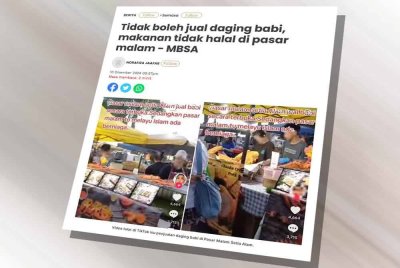 Laporan Sinar Harian pada Selasa berkaitan peniaga jual daging babi di pasar malam.