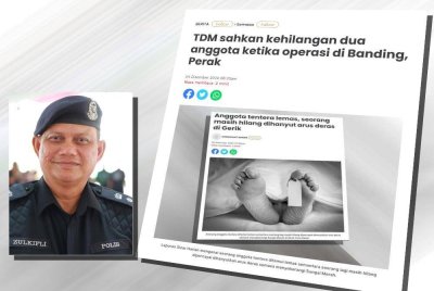 Laporan Sinar Harian berhubung kehilangan dua anggota TDM ketika operasi di Banding, Perak (Gambar kecil: Zulkifli)
