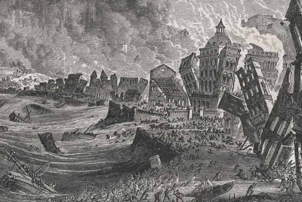 Gambaran artis berhubung kejadian tsunami Lisbon pada 1755. Foto Agensi