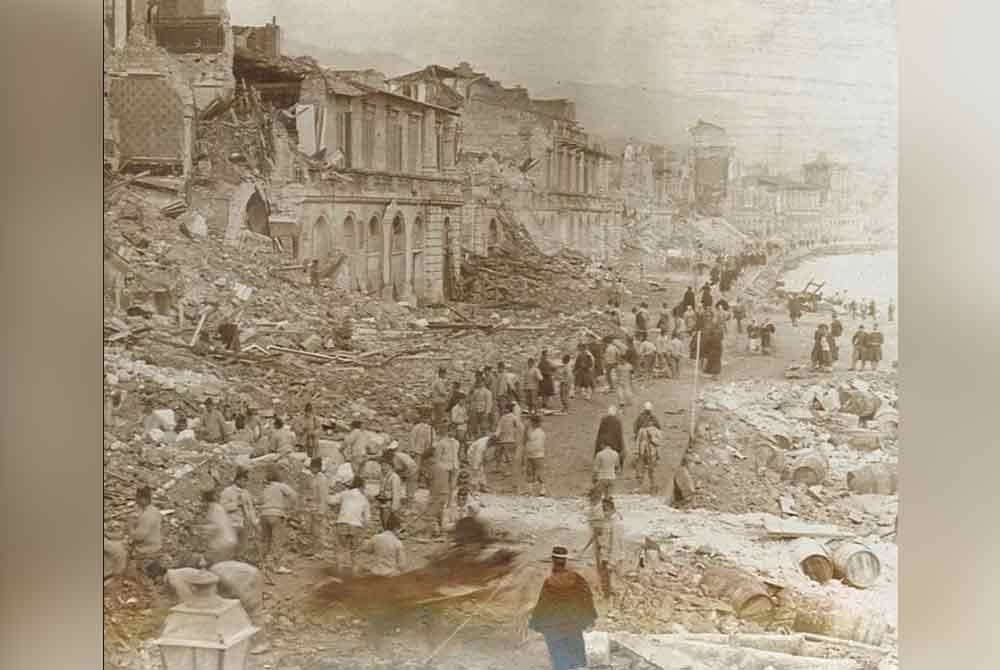 Gambaran artis kejadian tsunami Messina, di Itali pada 1908. Foto Agensi