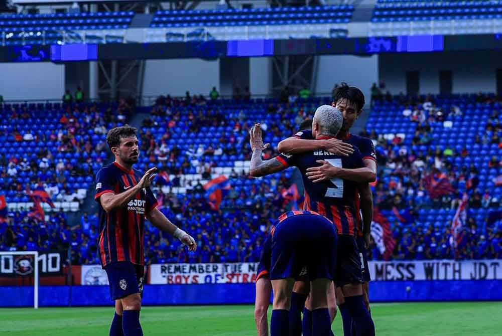 Bergson antara pencetak gol buat JDT ketika berdepan Kuala Lumpur City di Iskandar Puteri pada Sabtu. Foto Johor Southern Tigers.