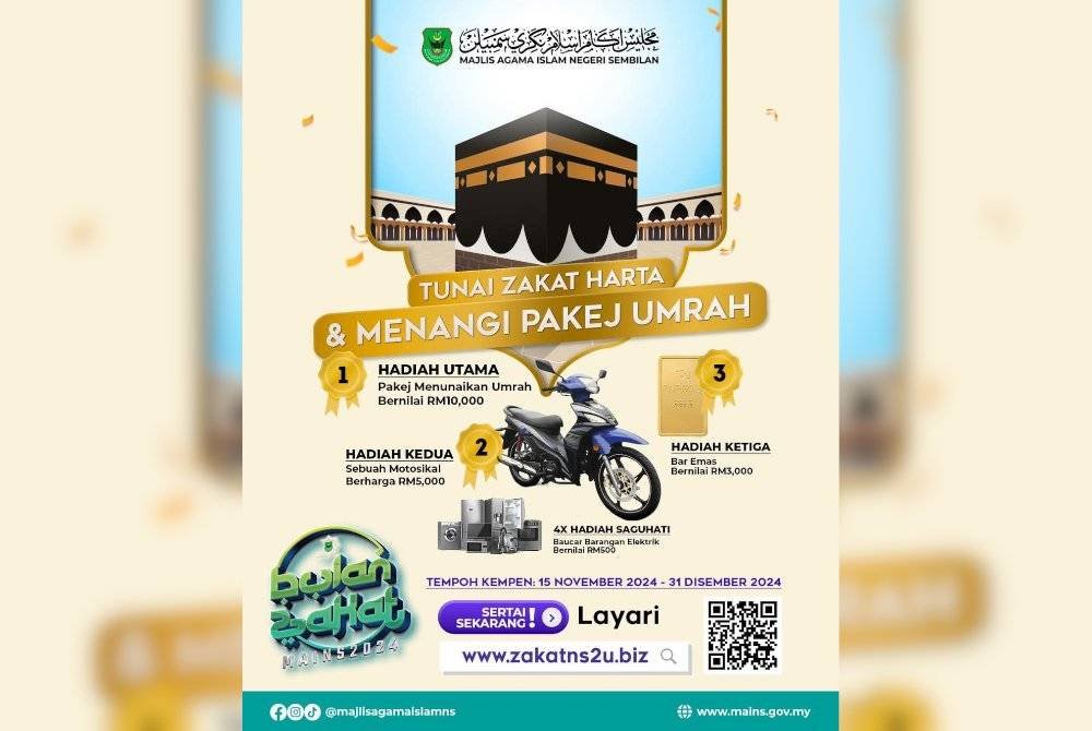 KEMPEN Tunai Zakat Harta sempena Bulan Zakat 2024 anjuran MAINS berlangsung sehingga 31 Disember.